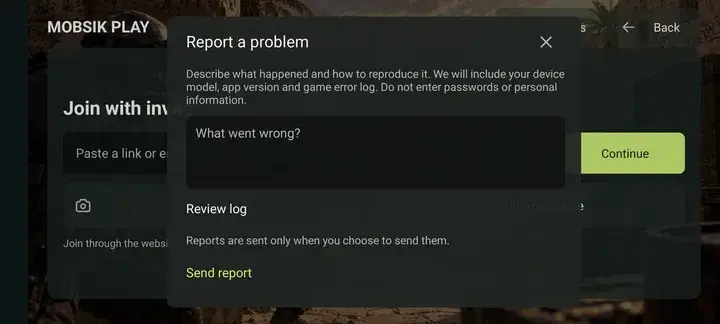 The problem report form.