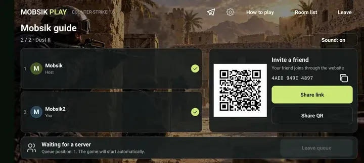 Server queue: your position and automatic start.