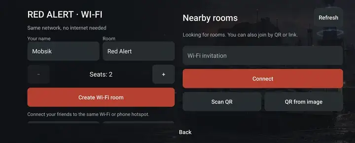 Create a room or find a nearby room