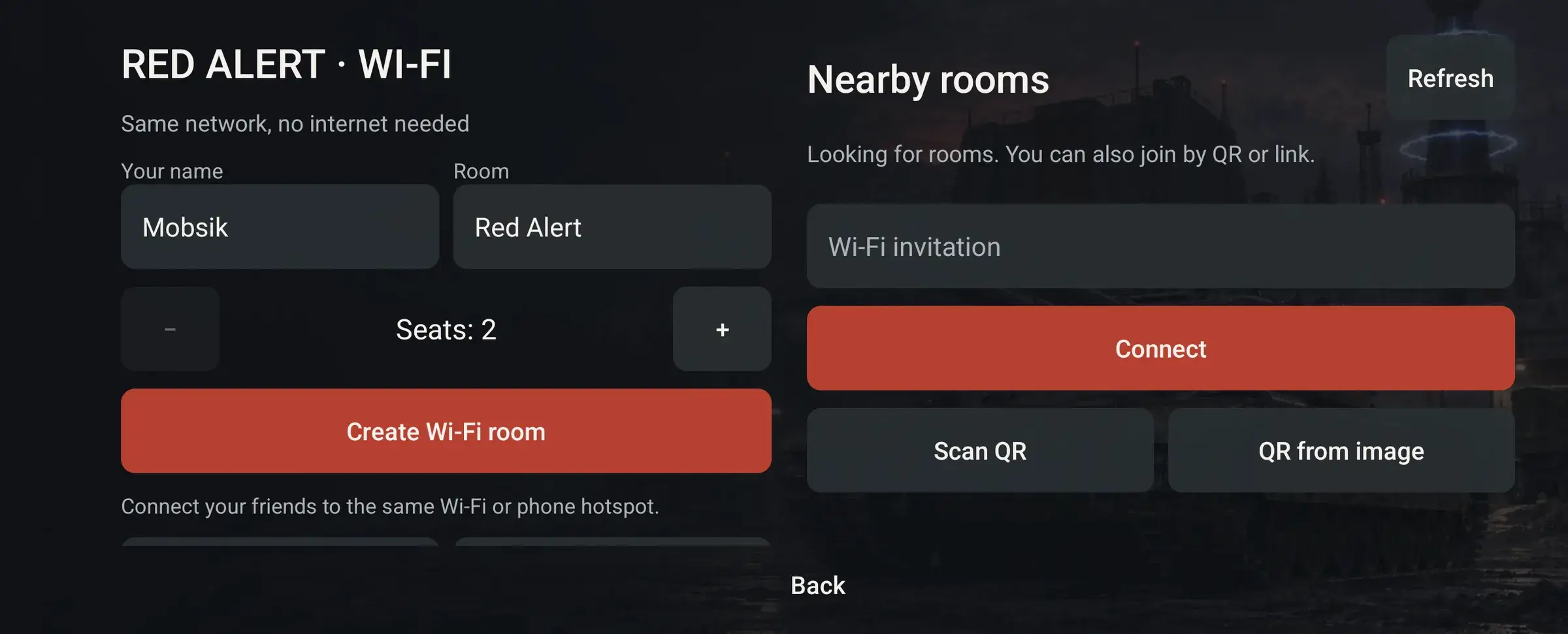 Create a room or find a nearby room
