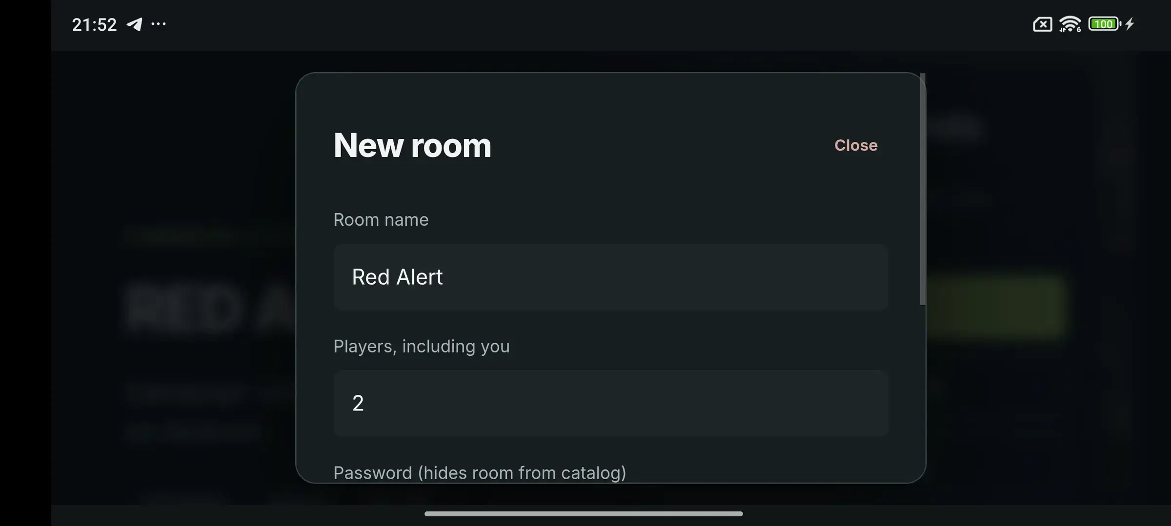 Set a room name and player count