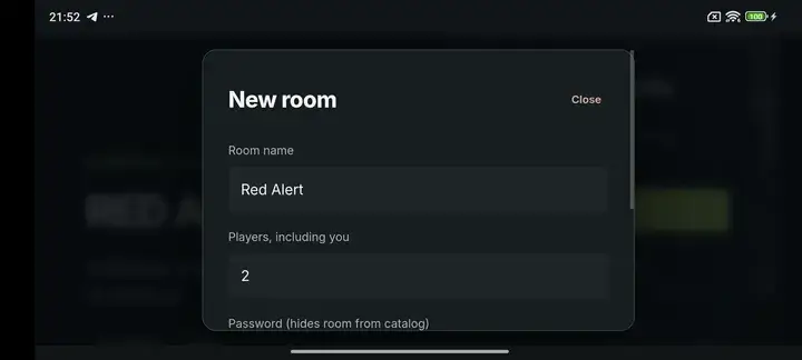 Set a room name and player count