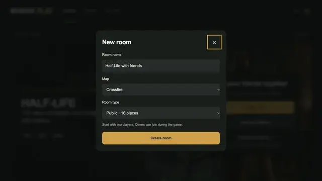 Create a room on the website